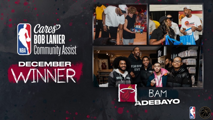 开云体育app官网-官方:热火中锋阿德巴约获得十二月份鲍勃·兰尼尔社区关怀奖